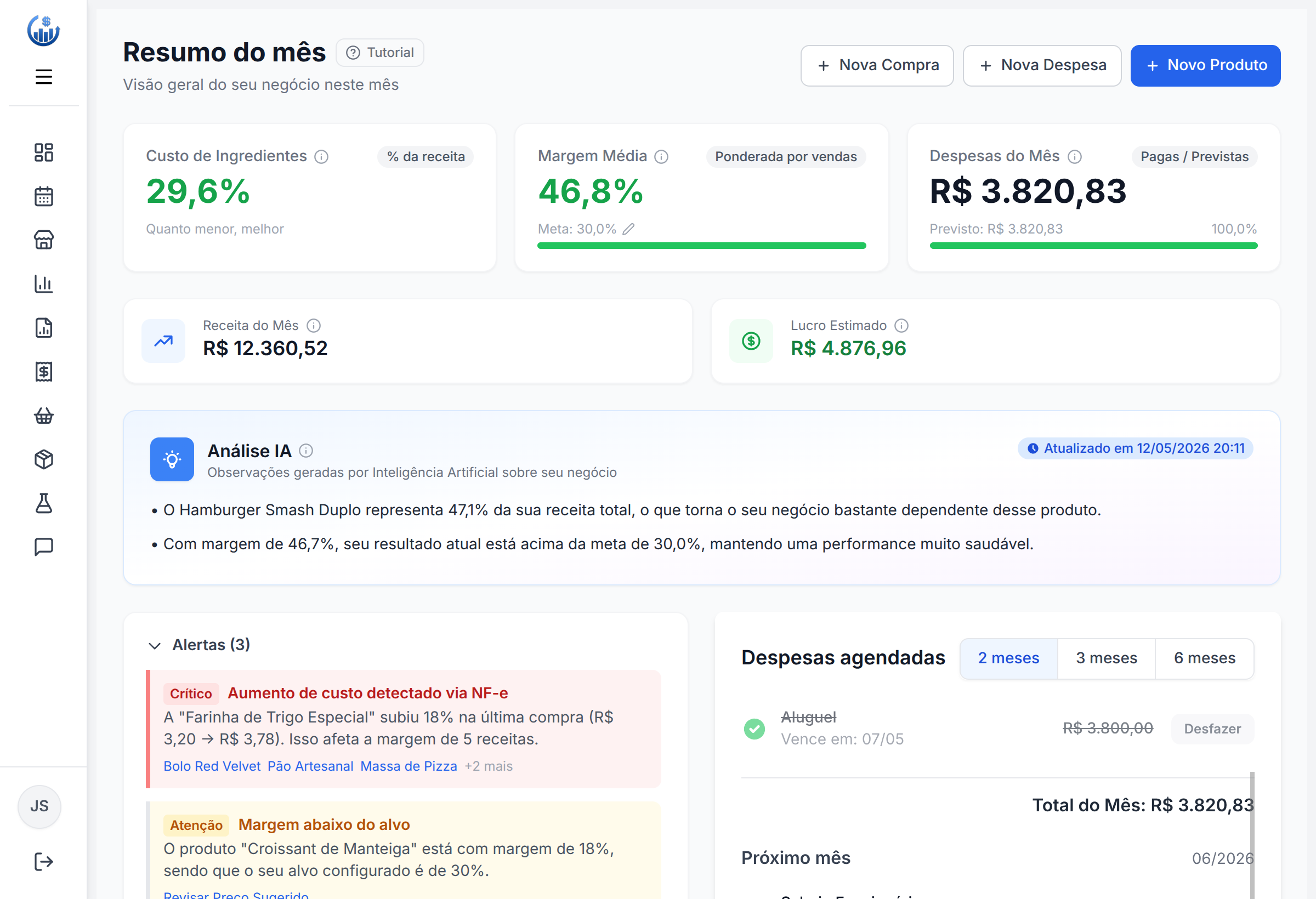 Dashboard do Meu Custo